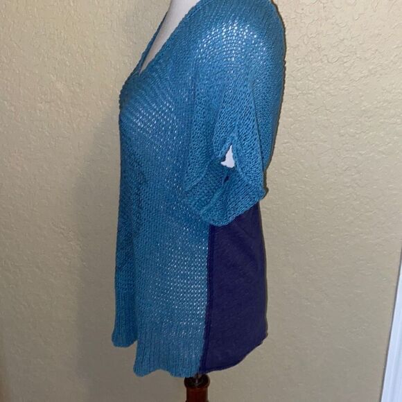 We the Free People slouchy open weave blue sweater top lion front & back panel M - Picture 4 of 8